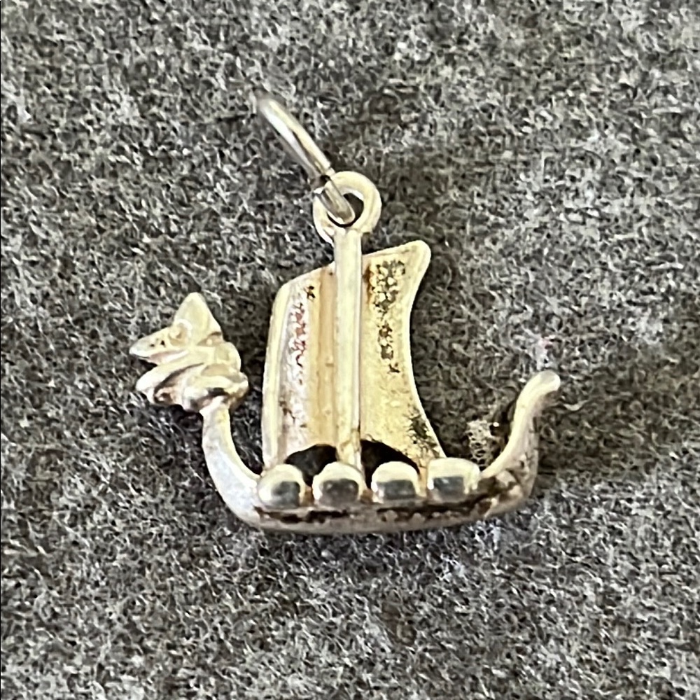 Sterling Viking Longboat Dragon Charm - Picture 1 of 6